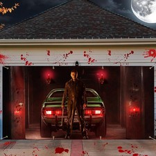 Creepy Halloween Garage Door Cover 7x16ft - Classic 16 x 7 ft, killer style