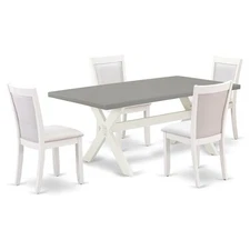 East West Furniture X-Style 5-Piece Wood Dining Set in Cement/White/Cream