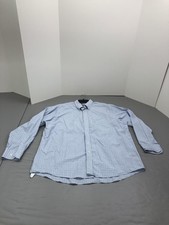 Chaps Shirt Mens 18 34/35 Blue White Plaid Non-Iron Classic Fit Button Down