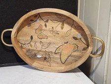 GG (Gracious Goods) Collection Wood w/ Metal BUTTERFLY Inlay 25” Oval Tray