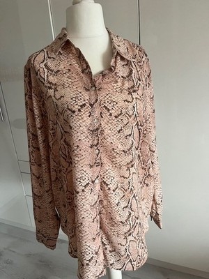 ROSE + OLIVE Bluse mit Reptil-Druck in Rosè Langarm Knöpfe Gr. L/44
