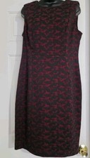 CALVIN KLEIN Red Black Sleeveless Sheath Dress Gold Zipper Sz 12 Office Formal