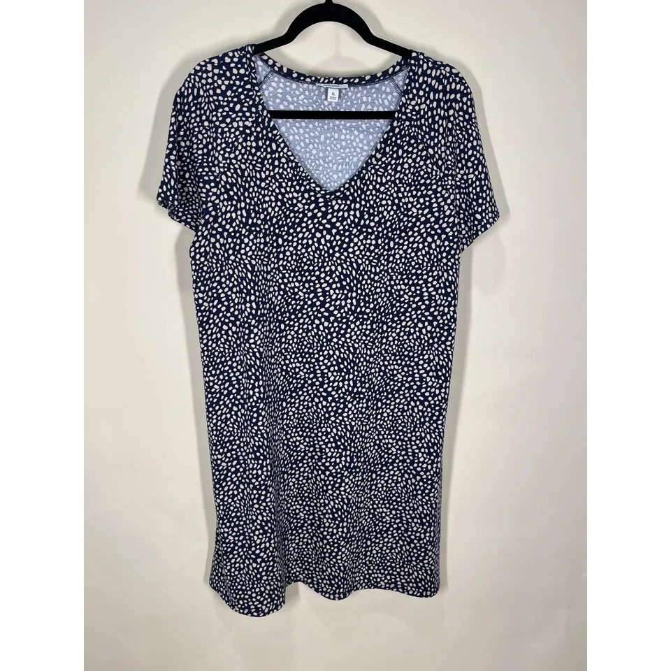 Vestido para mujer Nine West XL manga corta cuello en V azul marino blanco estampado Foto 2 de 4