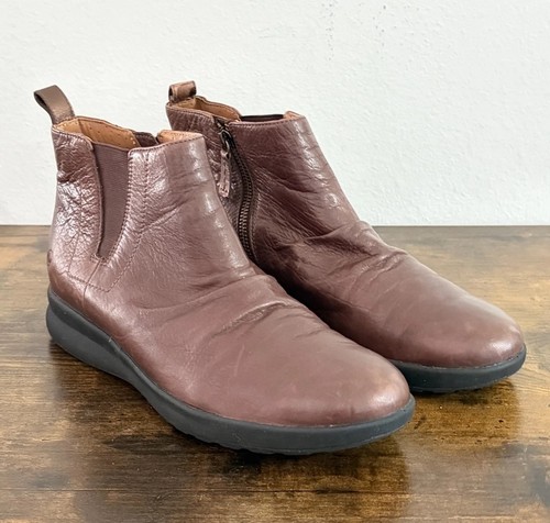 Munro American Women 10 Narrow Brown Leather Chelsea Ankle Boots Zip 41.5