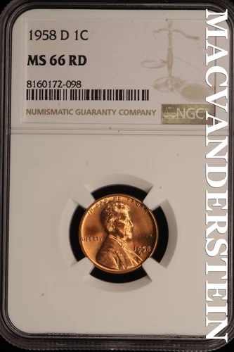 1958-D Lincoln Wheat Cent - NGC MS 66 RD - Brilliant Uncirculated  #SLE107