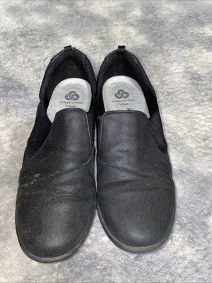 Clarks Cloud Steppers Size 8.5 Black Slip On Shoes