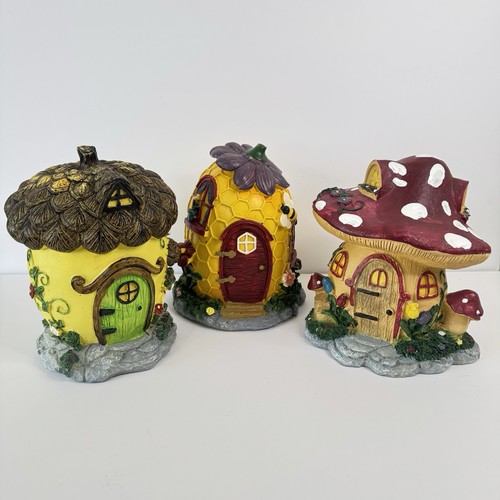 Vtg 3pc Set HearthSong Resin Fairy Houses Pinecone Mushroom Garden Lawn Decor