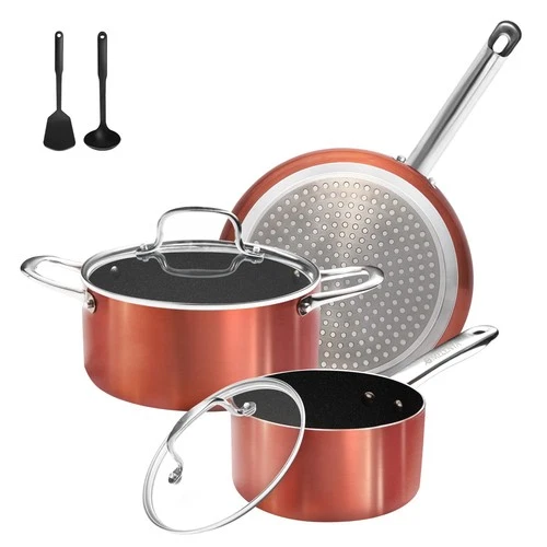 7pc Non Stick Ceramic Cookware Set Pots and Pans Oven Safe Copper PFOA Free