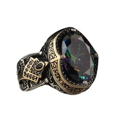 BayVog 925 Sterling Silver Mens Ring with Mystic Topaz Gem Stone, Handmade Men