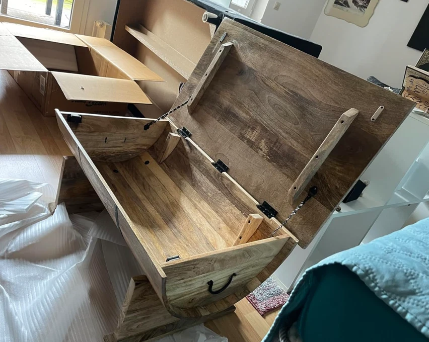 Rustic Coffee Table Solid Wood Storage Furniture Industrial Style Wooden Trunk - Image 3 of 4