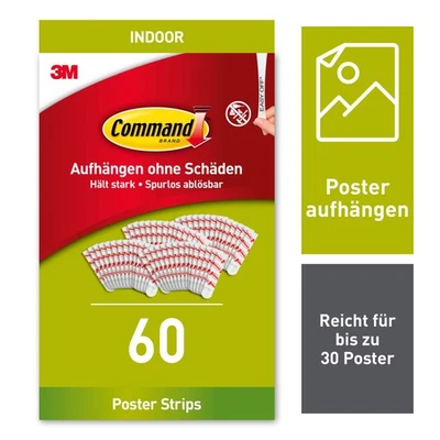 Command™ Poster-Strips Klein Selbstklebend 60 Stück Vorteilspack Klebezettel