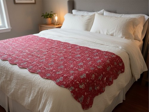 Pierre Deux French Country Handmade Quilt Throw Red Floral 49x60 Vintage