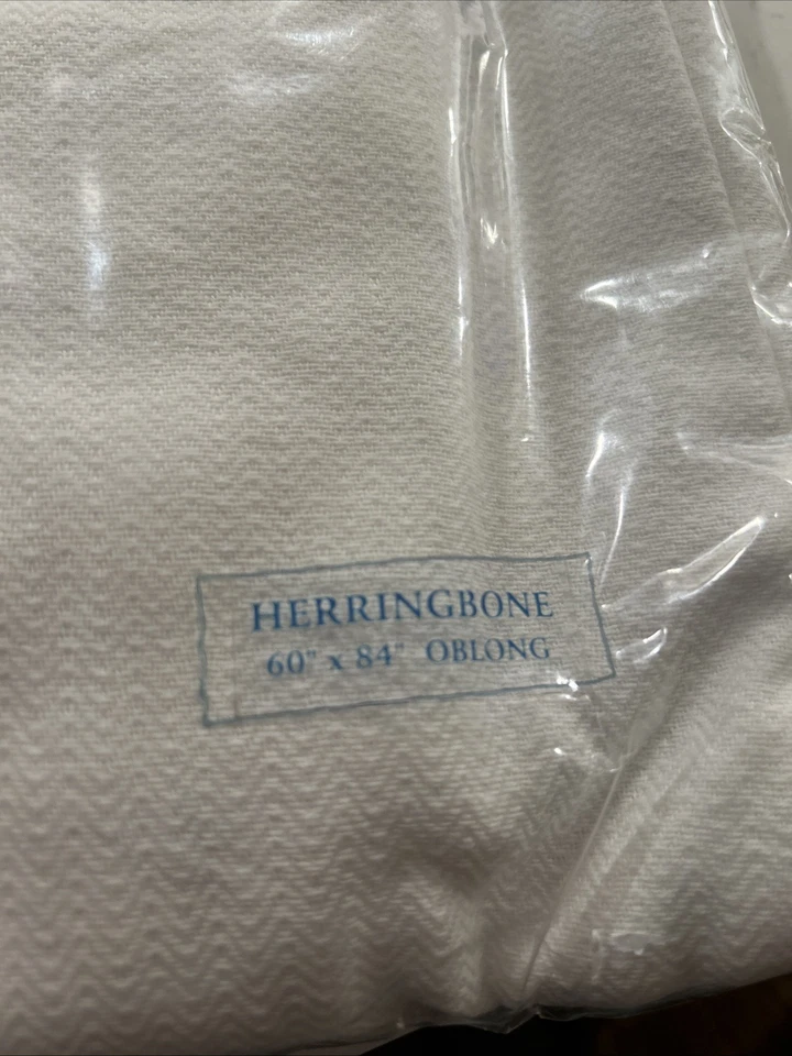 Living Quarters 60" X 84” Herringbone White Machine Washable Table Cloth Vintage - Image 2 of 4