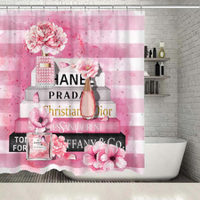 Fashion Shower Curtain, Pink  Black Luxury Shower Curtains Girly Floral Perfume
