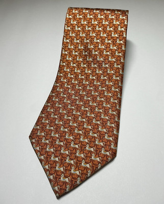 Salvatore Ferragamo Men's Orange Woven Silk Mustang Horse Print Tie w/ Logo