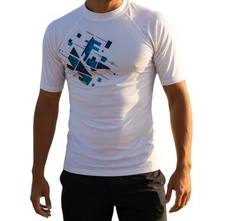 Kanu Surf Rash Guard Men's XL Short White Sleeve UPF 50+ Water Swim Shirt