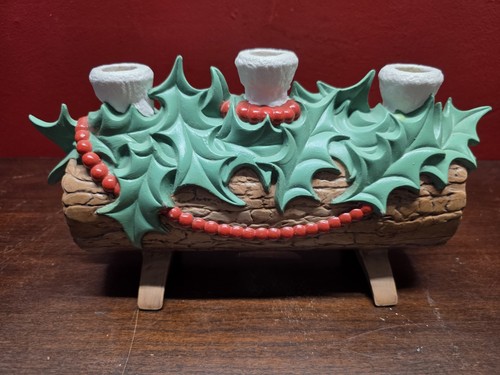 vintage Atlantic Mold ceramic Yule log candle holder from the 1969
