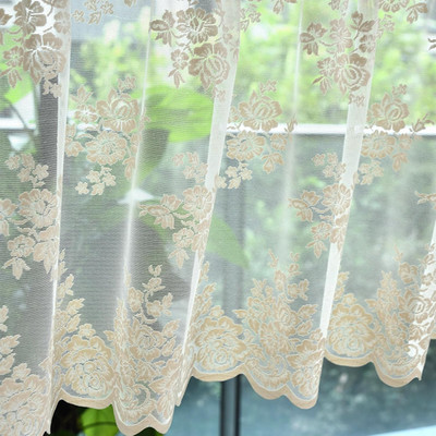 Beige Lace Valance Curtain for Kitchen Window, Rusitc Floral Vintage Cream Sheer