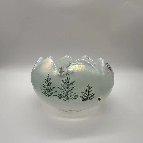 Fenton Woodland Frost Rosebowl – Hand Painted & Signed Vintage Glass w/ Cardinal