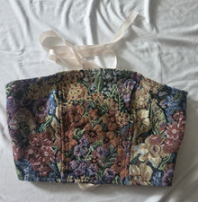 SHEIN XS Floral Tapestry Strapless Bustier Corset Lace-Up Back Zipper