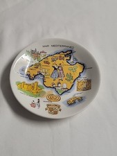 Raro piatto spilla souvenir vintage di Maiorca "Mar Mediterraneo" da collezione