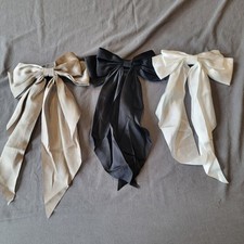 Hair Bows For Girls, 3 Pack, Hand Made, Silver, Black, White, New
