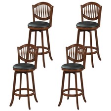 Swivel Bar Stools Set of 4, 30  Bar Height Chairs with Backrest and Wood Frame