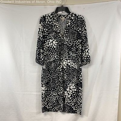 Gently Loved Banana Republic Black/White Women's 3/4 Sleeve Dress, Sz. L