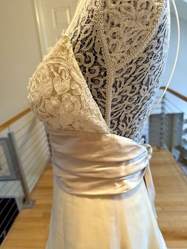 AMSALE Bali S (4) Ivory A-Line Organza Silk Lace Bralette Wedding Dress - Picture 19 of 24