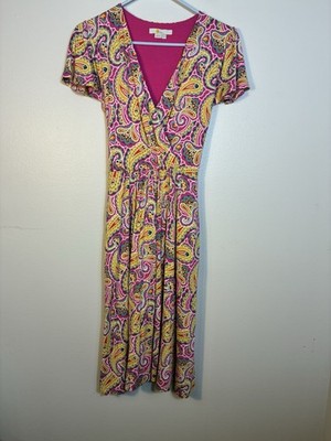 boden evangeline jersey wrap dress Boden Evangeline Jersey Faux Wrap Dress Pink Paisley Stretch Colorful Sz 6  Boho