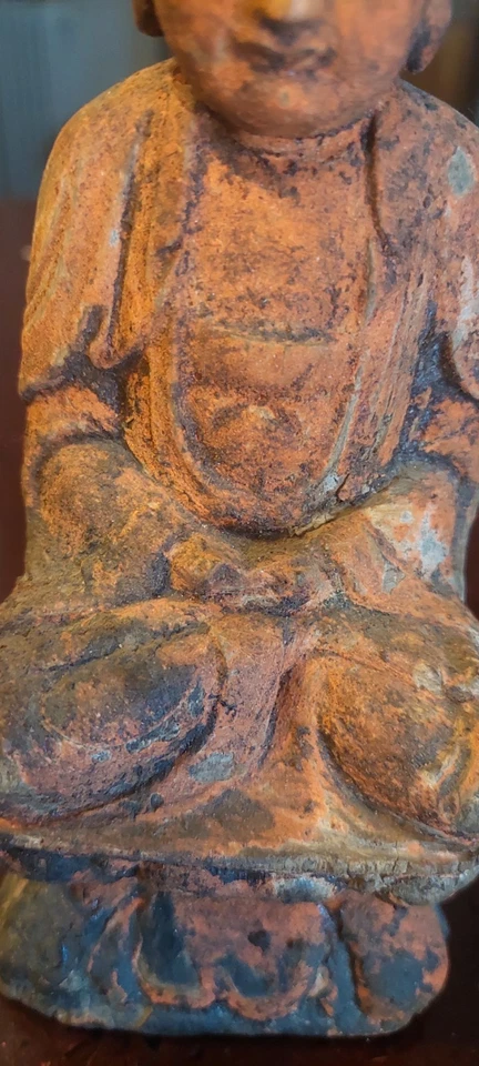 ANTICA SCULTURA LEGNO POLICROMO BUDDHA CINA - Immagine 2 di 4