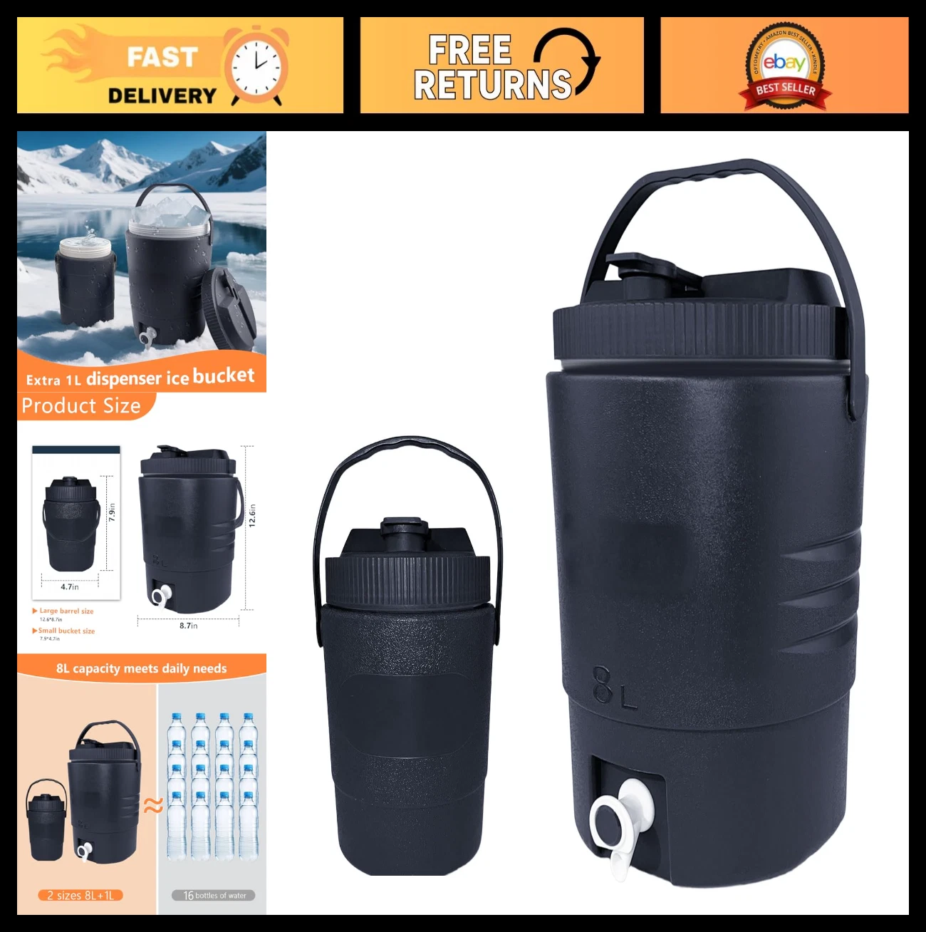 Portable 2.2 Gallon Sports Cooler & Beverage Dispenser with Spout, Insulated Jug