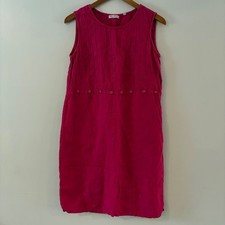 Russ Berens Malibu Women XS Fuchsia Pink 100% Linen Pintuck Sleeveless Dress USA