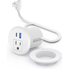 1-Outlet AC 20-Watt Desktop Power Grommet with 2-USB Ports and 6 Ft. Cable - Sli