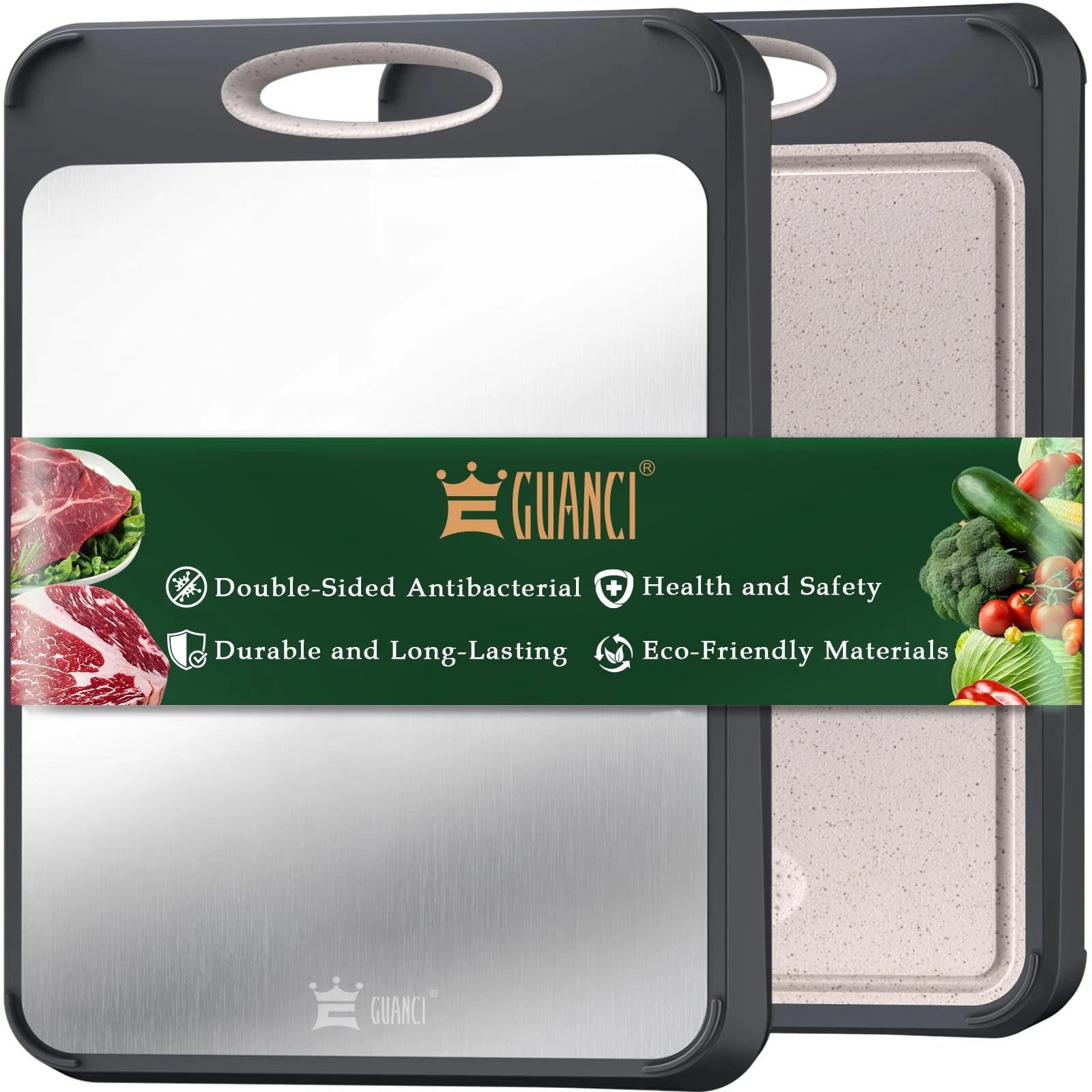 Stainless Steel Double-Sided Cutting Board for Meat & Veggies, Easy Clean 16"...