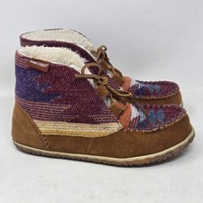 Minnetonka Torrey Suede Southwestern Pattern Faux Fur Lined Ankle Boots Brown 8M