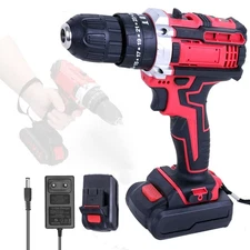 21V Cordless Hammer Impact Drill Driver Electric Screwdriver Tool Set w/2Battery