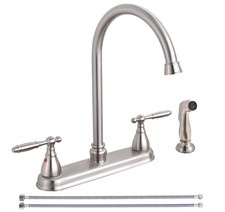 Grifo Cocina 2 Manijas con Rociador Lateral Arco Alto para Fregadero RV