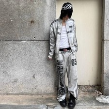 Tie Dye Joggers Men Women Washed Gray Gradient Sweatpants Double Waistband A-Lin