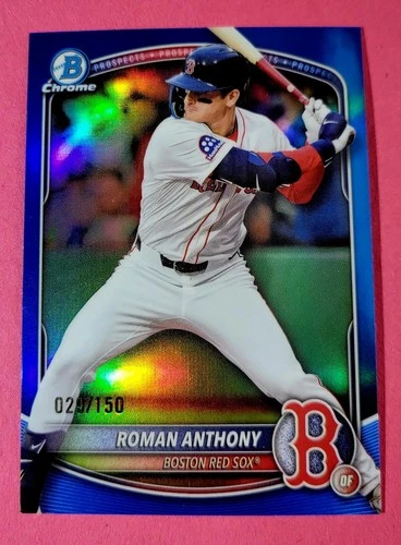 2025 Bowman Chrome Prospects Roman Anthony /150 True Blue Refractor RC Red Sox