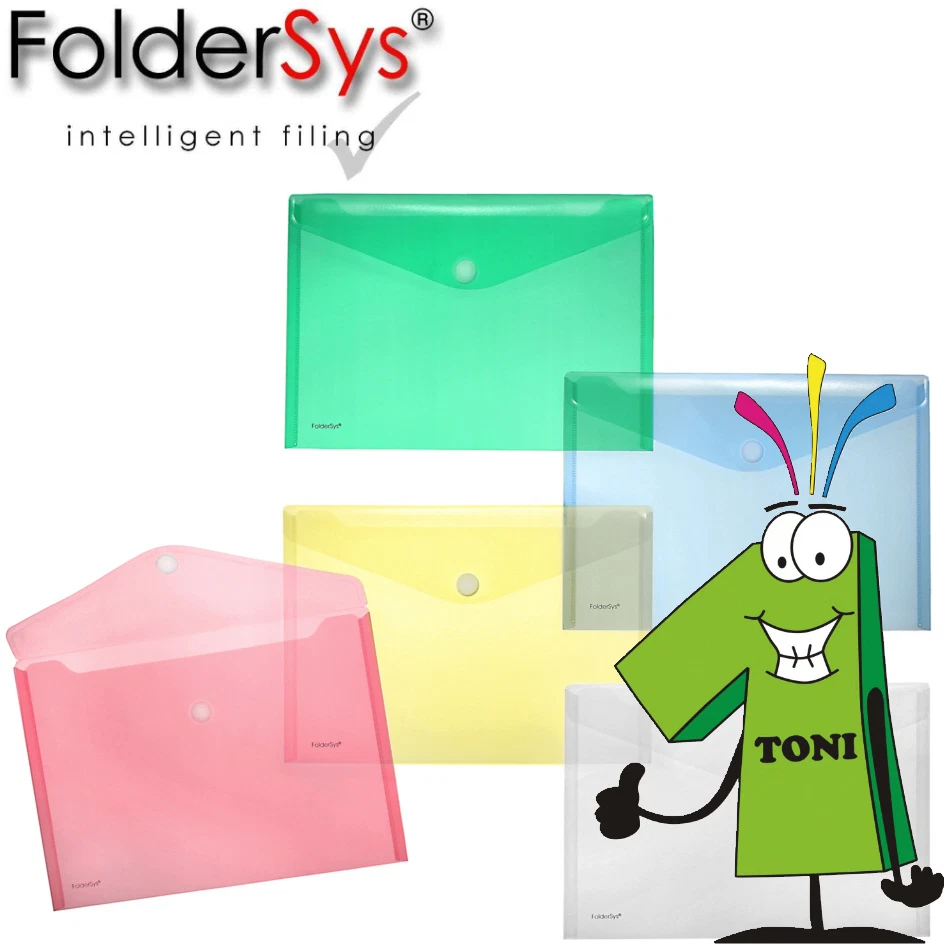 10 x FolderSys Dokumentenhülle A4 PP mit Klettverschluss . Umschlag Sichthülle