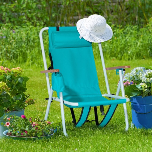 Portable Beach Chair Folding Camping Chair with Adjustable Backrest & Cup Holder - Picture 4 of 11