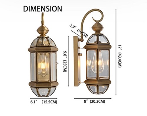 Milaii Wall Light Clear Glass Waterproof Exterior Fixture: Copper - Picture 6 of 6