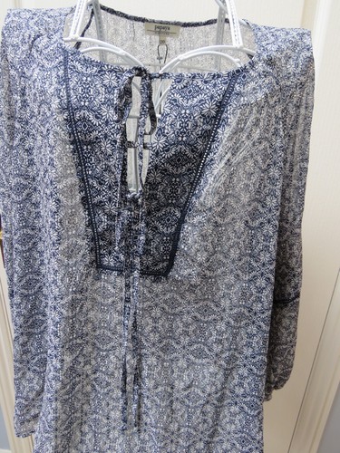 Papaya Weekend Ladies Kaftan Top Size 20 Blue White Navy Semi Sheer Holiday - Picture 2 of 5