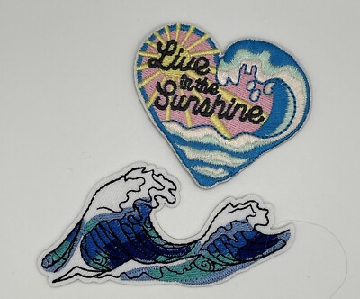 Heart Live In The Sunshine + Blue Wave Embroidered Iron-On/Sew-On Patches P287