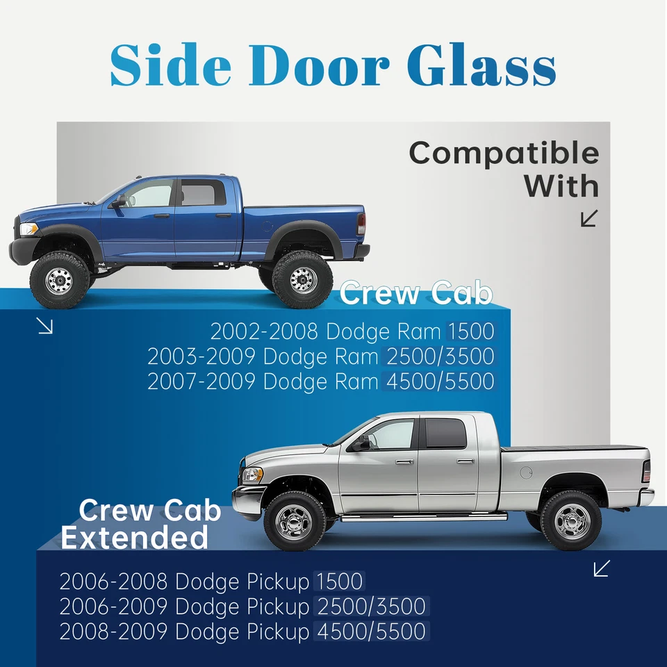 Fit 02-08 Dodge Ram 4Dr 1500 03-09 2500 3500 Driver Left Front Side Door Glass Foto 2 de 4
