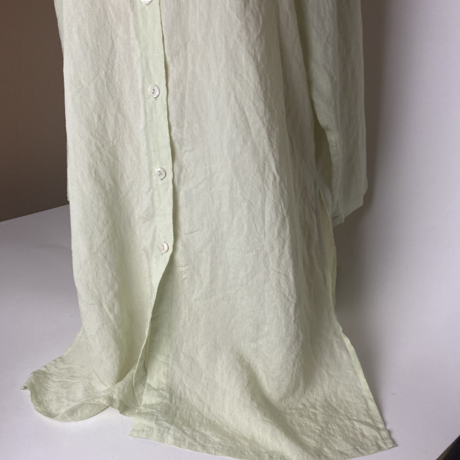 LInda Lundstrom Button Up Tunic Blouse M Light Green Canada beachy lagenlook