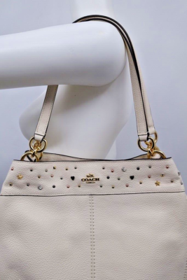Coach Lexy Stardust Studded Chalk Leather Shoulder Bag Purse
