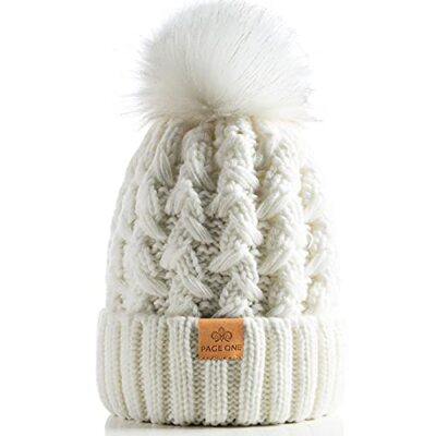 Women\'s Grey Winter Ribbed Beanie Crossed Cap Chunky Cable Knit Pompom Soft Amazon.com: PAGE ONE Womens Winter Ribbed Beanie Crossed Cap  main image 3