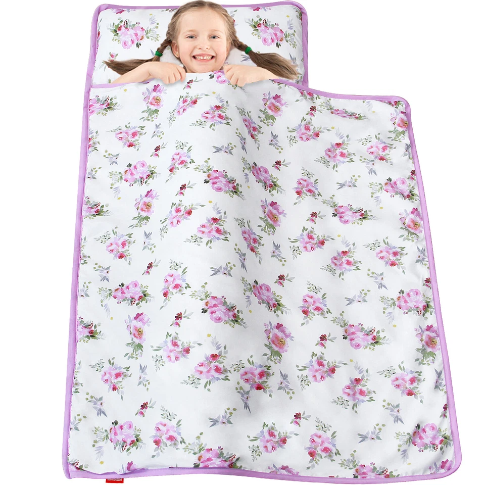 Alfombra de siesta portátil para niños pequeños con almohada suave y manta Minky de lana para preescolar Foto 2 de 4